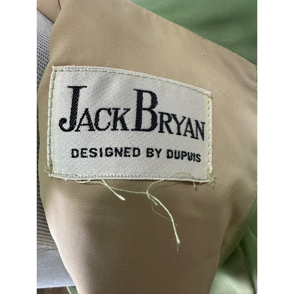 Vintage 70s Jack Bryan Pastel Green Chiffon‎ Pleated Midi Dress Mock Neck Belted